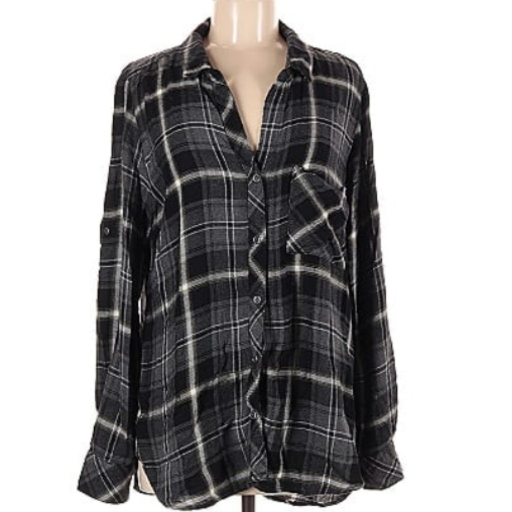 Bella Dahl Black and White Plaid Blouse